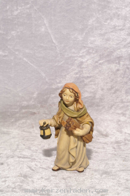 Hirtenmädchen mit Laterne Holzkrippenfigur der Südtiroler Holzschnitzerei Dolfi Handbemalt