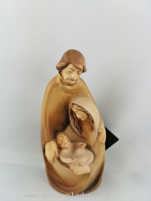 Hl. Familie modern Leonardo 3 farbig gebeitzt von der südtiroler Holzschnitzerei Dolfi geschnitzt, von Hand bearbeitet und bemalt