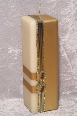 Flgel Zierkerze Vierkant Mattgold/Goldfaden/Goldglitter