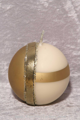 Flgel Zierkerze Kugelkerze Mattgold/Golfstreifen/Goldglitter