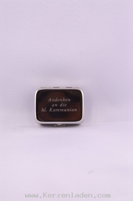 Metalletui mit Aufschrift: Andenken an die hl. Kommunion fr Rosenkranz