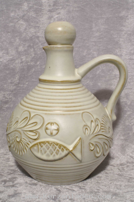 Weihwasserkrug Keramik hellgrau/braun