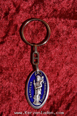 Schlüsselanhänger/ Christophterus/ blau hinterlegt/ Schrift: Sanctus Christopherus