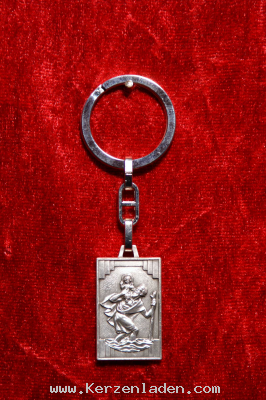 Schlüsselanhänger Christopherus mit Spruch auf der Rückseite: Gott schütze Dich