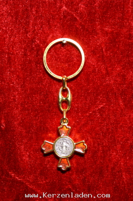 Schlüsselanhänger Kreuzform goldfarben mit rot
