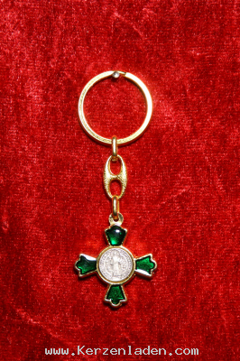 Schlüsselanhänger Kreuzform goldfarben mit grün