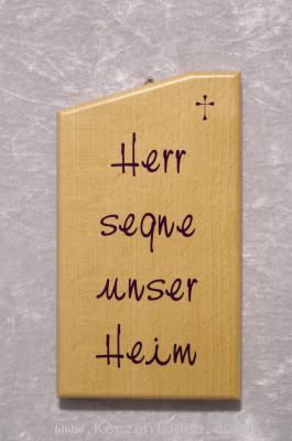 Haussegen aus Buchenholz/ blaue Schrift/ Herr segne unser Heim