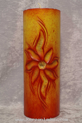 Seyko-Kerze groß rot-orange Blume handgefertigt