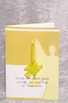 Karte mit gelben Glasengel Text Ich hab gerade an dich gedacht und hoffe, dass dieser Engel dir Freude macht