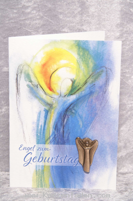 Naturpapierkarte, Engel zum Geburtstag, mit echtem Bronze-Engel-Handschmeichler, Der himmlische Begleiter für jeden Tag