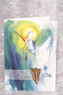 Naturpapierkarte, Engel der Trauer, mit echtem Bronze-Engel-Handschmeichler, Der himmlische Begleiter für jeden Tag
