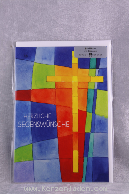Glckwunschkarte zum Jubilum mit Bibelwort auf der Rckseite, farbiges Kuvert
Text: Der Herr ist meine Strke und mein Lobgesang und ist mein Heil. Das ist mein Gott, ich will ihn preisen. (Exodus 15,2)
