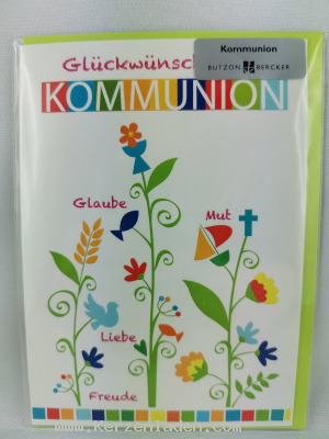 Glückwunschkarte zur Kommunion; mit farbigem Kuvert