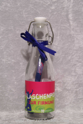 Flaschenpost zur Firmung Flasche aus Glas mit Bgelverschluss aus Keramik Grurolle mit Platz fr persnliche Worte auch als Geldgeschenk nutzbar