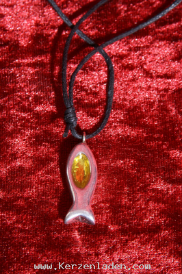 Halskette/ Fisch aus Alu/ Kunstglas gelb