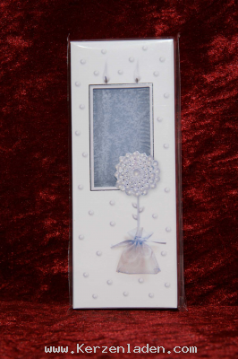 Karten-Kerze/ Kerze blau/ zwei Dochte/ Verpackung mit Glckwunschkarte Kerze und Stnder