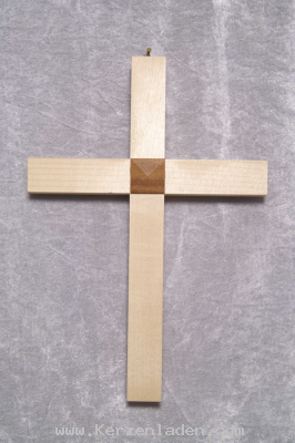 Holzhängekreuz Ahorn mit dunklem Holzaufsatz

