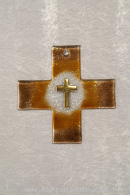 Glaskreuz klar-braun/ Kreuz gold