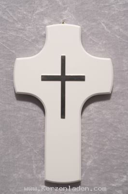 Holzkreuz modern mit EDS Auflage Kreuz Buche weiß lackiert