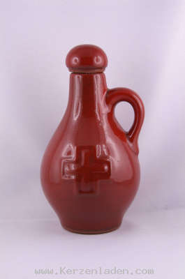 Weiwasserkrug aus Keramik rot mit Kreuz für ca. 1/2 Liter