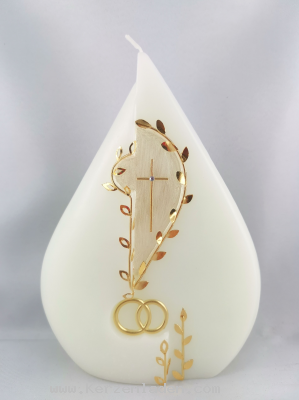 Hochzeitskerze Blatt elfenbeinfarben 