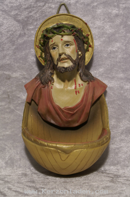 Weihwasserkessel aus Neumalith/ Motiv coloriert Jesus mit Dornenkrone