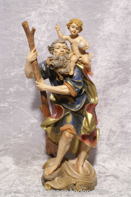 Hl. Christopherus Heiligenfigur aus Kunststoff bemalt groß