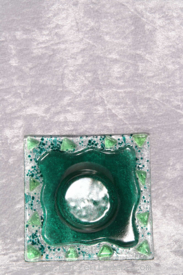 Glasschale/ Kerzenuntersetzer/ buntes Glas/ Handarbeit/ Auflagefläche: 45mm Durchmesser