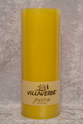 sonnengelb Stumpenkerze groß von Villa Verde durchgefärbt handarbeit 