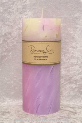 Mosaik Kerze der Firma Romantic Ligths Obermair lila-grn-rosa-wei gro