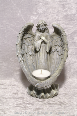 Engel stehend mit Flügel umhüllt grau aus Kunststoff OHNE TEELICHT