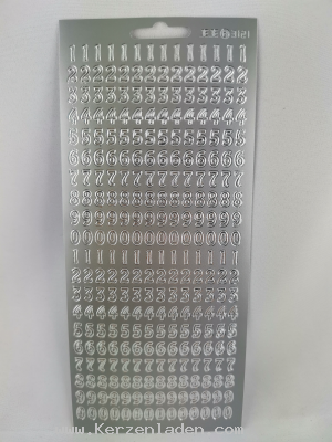 Sticker silber Zahlen 0 bis 9, 8mm