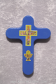 Kommunionkreuz aus Holz/ Multiplexplatte/ blau lackiert/ bunt bedruckt