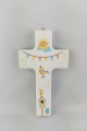 Kinderkreuz weiss lackiert bunt bedruckt Sonne und Vögel