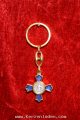 Schlüsselanhänger Kreuzform goldfarben mit blau 