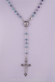 Rosenkranz mit türkis-marmorierten Glasperlen, gekettelt, mit Verschluss und mit Kreuz aus Metall