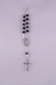 Rosenkranz 10er mit Verschluss und schwarz/weiße Perlen auf der Plakette ist der Hl. Christopherus abgebildet