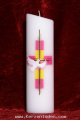 Taufkerze Motiv gemalt Rosa/Gelbtöne Taube, Kreuz aus Wachs mit Goldfaden verziert