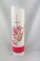 Taufkerze Taube mit Kreuz Motiv aufwendig mit Hand in Wachs gelegt taupe, pink, Olive rosé Wachstöne