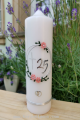 Hochzeitskerze zum 25 Ehejubiläum Blumenranke lachs- roséfarben, mit silberfarbenen Wachsstreifen verziert, handarbeit
FERTIGUNG AUF ANFRAGE
