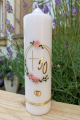 Hochzeitskerze zum 50 Ehejubiläum Blumenranke lachs- roséfarben, mit goldfarbenen Wachsstreifen verziert, handarbeit
