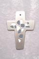 Kreuz aus Metall vernickelt matt mit weiß/grau Mosaik