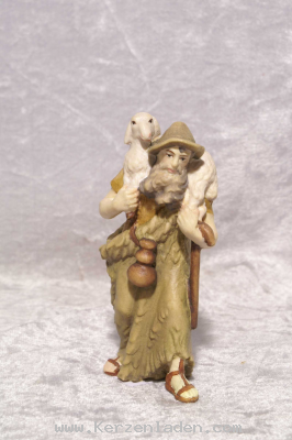 Hirte mit Schaf Raffaello Holzkrippenfigur der Südtiroler Holzschnitzerei Dolfi Handbemalt