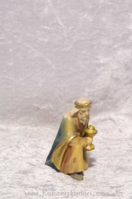 König kniend Raffaello Holzkrippenfigur der Südtiroler Holzschnitzerei Dolfi Handbemalt