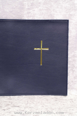 blaue Einsteckhülle mit Kreuz gold Nappa soft Kunstleder für das neue Gotteslob 