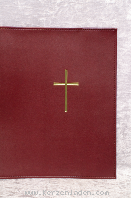 weinrote Einsteckhülle mit Kreuz gold Nappa soft Kunstleder für das neue Gotteslob GROßDRUCK