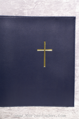 blaue Einsteckhülle mit Kreuz gold Nappa soft Kunstleder für das neue Gotteslob GROßDRUCK