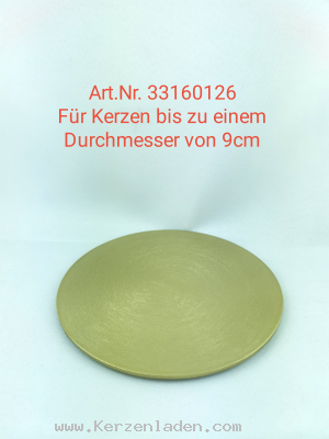 Kerzenteller Alu gold gebürstet, Unterseite mit Filzgleitern für Kerzen bis einem Durchmesser von 9cm Handarbeit der Firma Sandner