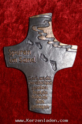 Bronzekreuz patiniert Text Spuren im Sand Dort, wo du nur eine Spur gesehen hast, da habe ich dich getragen