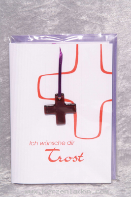 Ich wünsche dir Trost/ Glaskreuz lila zum Aufhängen
